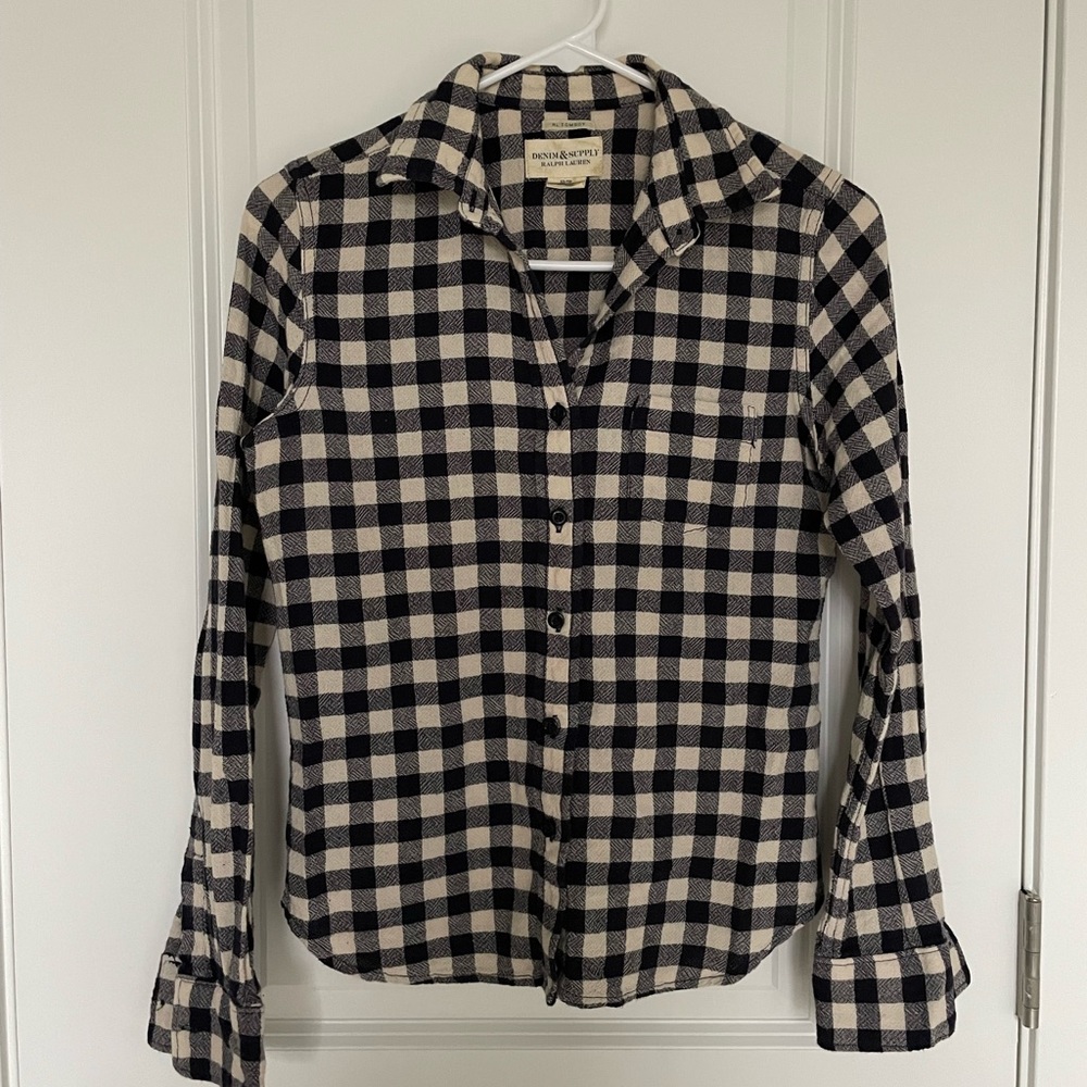 Vintage Ralph Lauren Denim & Supply Women’s Blue Plaid  Button Down Shirt in XS